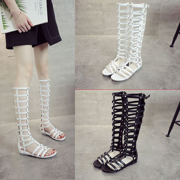 sandals roman sandals women's summer high-tube thick-heeled flat-bottomed fashion hollow inner increase simple high boots, Black 
sandals roman sandals women's summer high-tube thick-heeled flat-bottomed fashion hollow inner increase simple high boots, Black