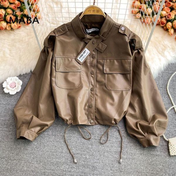 women's leather & faux pu jacket women 2021 stand collar long sleeve loose solid single breasted short korean biker coat, Black
women's leather & faux pu jacket women 2021 stand collar long sleeve loose solid single breasted short korean biker coat, Black