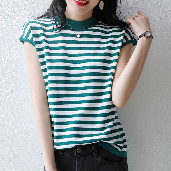 women's t-shirt casual stripe short sleeve knitted women summer o-neck loose contrast color knitwear korean fashion womens cl, White
women's t-shirt casual stripe short sleeve knitted women summer o-neck loose contrast color knitwear korean fashion womens cl, White