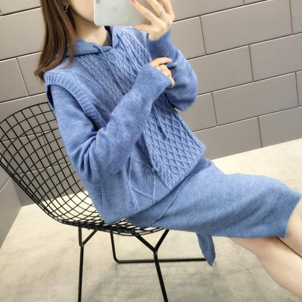 two piece dress taotrees autumn winter women sleeveless hooded knitted + office lady solid color knee-length suit, White
two piece dress taotrees autumn winter women sleeveless hooded knitted + office lady solid color knee-length suit, White