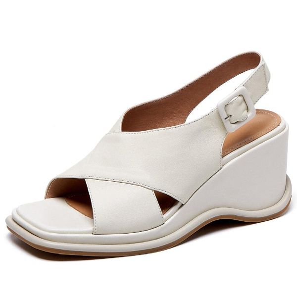 sandals women's genuine leather wedge high heel open toe summer pumps metal buckle ol style soft comfortable cross strap shoes, Black
sandals women's genuine leather wedge high heel open toe summer pumps metal buckle ol style soft comfortable cross strap shoes, Black