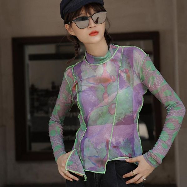 women's t-shirt vintage t shirt women printing with irregular stitching mesh spring summer long sleeve shirts female fashion c692, White
women's t-shirt vintage t shirt women printing with irregular stitching mesh spring summer long sleeve shirts female fashion c692, White