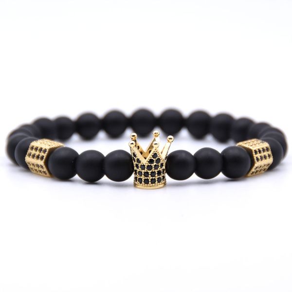 men and women gift 8mm natural lava stone beaded strands elastic bracelet gold/silver/gun metal crown charm bracelets, Black
men and women gift 8mm natural lava stone beaded strands elastic bracelet gold/silver/gun metal crown charm bracelets, Black
