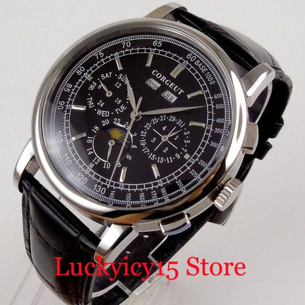 wristwatches multifunctional selfwinding 42mm men watch black dial date year indicator leather band, Slivery;brown
wristwatches multifunctional selfwinding 42mm men watch black dial date year indicator leather band, Slivery;brown