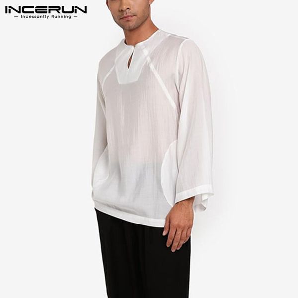 men summer long sleeve shirt casual solid color loose breathable camisa fashion round neck blusa elegant brand blouse 5xl7 men's shirts, White;black
men summer long sleeve shirt casual solid color loose breathable camisa fashion round neck blusa elegant brand blouse 5xl7 men's shirts, White;black