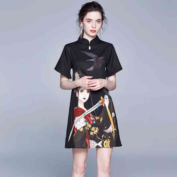 casual dresses summer black cartoon young girls fashion loose women's vintage party a-line cheongsam qipao sjdg, Black;gray
casual dresses summer black cartoon young girls fashion loose women's vintage party a-line cheongsam qipao sjdg, Black;gray