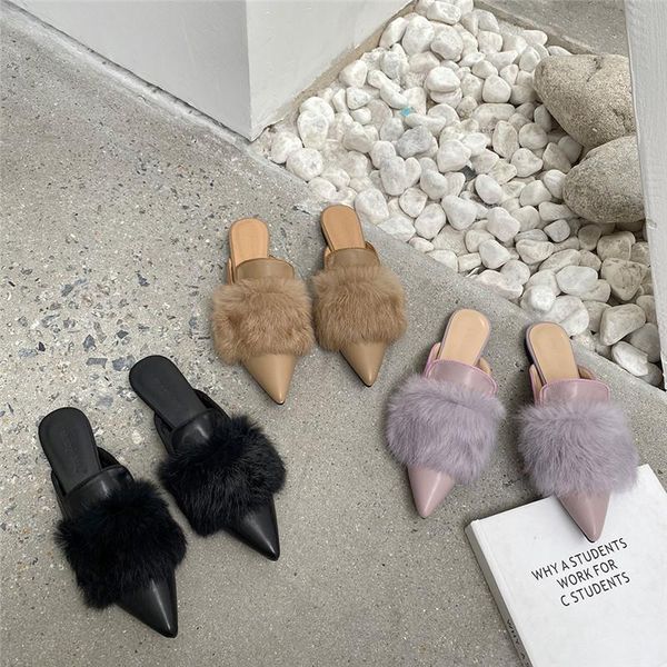 ladies summer low heel lazy slippers fashion furry women's mules shoes fluffy pointed flip flops female designer plush slides, Black
ladies summer low heel lazy slippers fashion furry women's mules shoes fluffy pointed flip flops female designer plush slides, Black