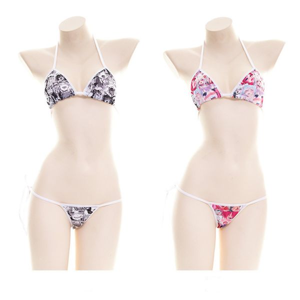 set personality mosaic cartoon bikini sets japanese girl print lace lingerie pajamas, Black;white 
set personality mosaic cartoon bikini sets japanese girl print lace lingerie pajamas, Black;white