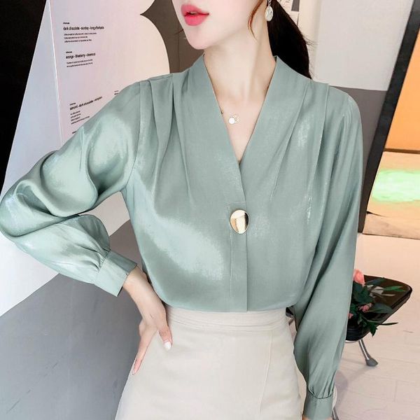 women's blouses & shirts women 2021 autumn long sleeve fashion v-neck office ladies solid chiffon blouse blusas, White
women's blouses & shirts women 2021 autumn long sleeve fashion v-neck office ladies solid chiffon blouse blusas, White