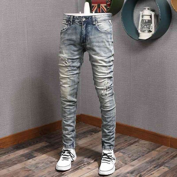 men's jeans italian style fashion men elastic slim fit ripped denim trousers retro blue vintage designer cotton pants
men's jeans italian style fashion men elastic slim fit ripped denim trousers retro blue vintage designer cotton pants
