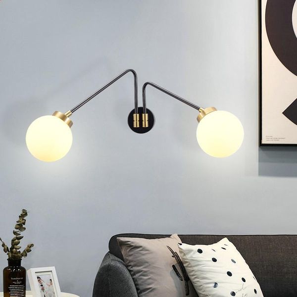 wall lamp modern 2 balls parlor led lamps fixtures rotatable bedroom restaurant aisle study lights sconce nordic art indoor