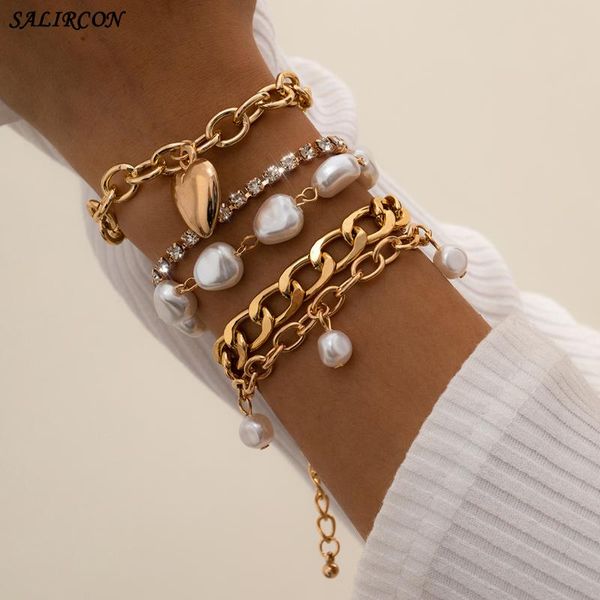 link, chain salircon vintage multilayer chains bracelets kpop charm crystal heart imitation pearl pendants bracelet on hand couple jewelry, Black
link, chain salircon vintage multilayer chains bracelets kpop charm crystal heart imitation pearl pendants bracelet on hand couple jewelry, Black