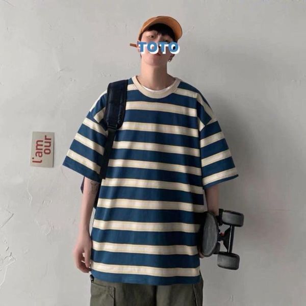 men's t-shirts short-sleeved striped t-shirt male 2021 loose round neck retro chic female couple clothing korean style harajuku, White;black
men's t-shirts short-sleeved striped t-shirt male 2021 loose round neck retro chic female couple clothing korean style harajuku, White;black