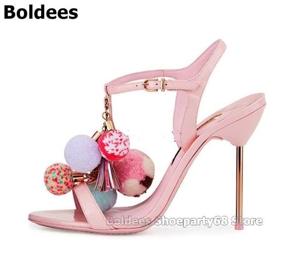 colorful plush ball decor gold metal blade heeled shoes chains celebrity wear pink party dress feminine sandals, Black
colorful plush ball decor gold metal blade heeled shoes chains celebrity wear pink party dress feminine sandals, Black