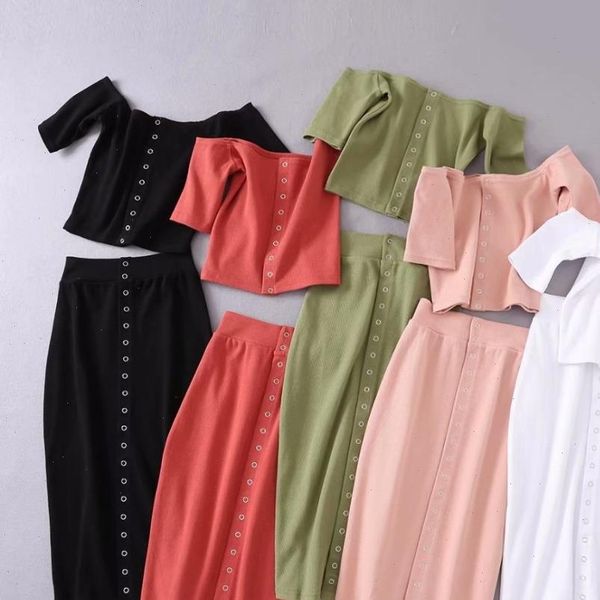 solid knitted front button women tracksuits 2 piece set dress tight fitting slim crop and skirt female knee length, Gray
solid knitted front button women tracksuits 2 piece set dress tight fitting slim crop and skirt female knee length, Gray