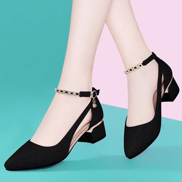 sandals 2021 fashion women shoes high heels thick heel women's fairy style black word buckle