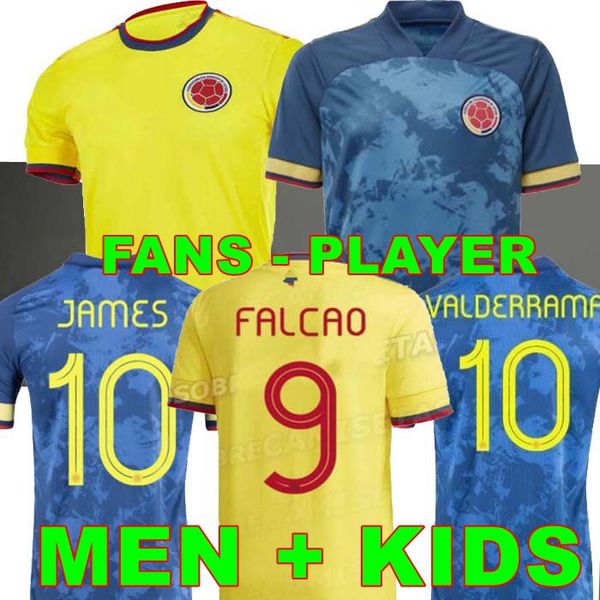 fans player version colombia 2021 home soccer jersey men kids kit 20 21 james copa america football shirt falcao valderrama cuadrado camiset, Black;yellow