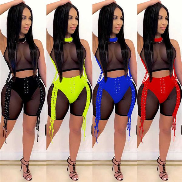 women's two piece pants 21fw fashion mesh sets bandage panelled 2pcs designer sleeveless womens clo vam1, White 
women's two piece pants 21fw fashion mesh sets bandage panelled 2pcs designer sleeveless womens clo vam1, White