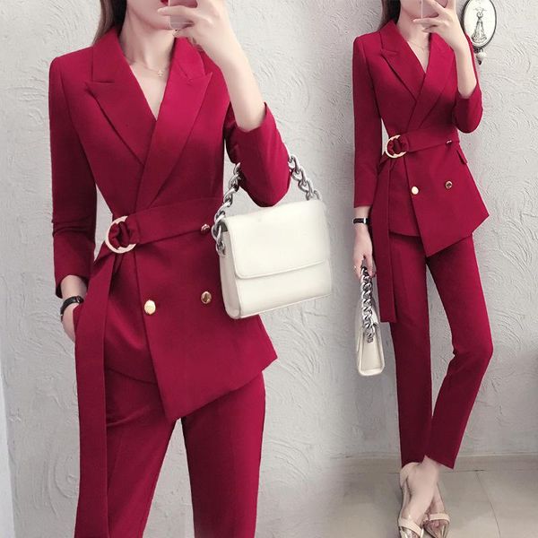 women's suits & blazers work red irregular blazer suit women double-breasted slim pant jacket pencil office lady 2 pieces set, White;black 
women's suits & blazers work red irregular blazer suit women double-breasted slim pant jacket pencil office lady 2 pieces set, White;black