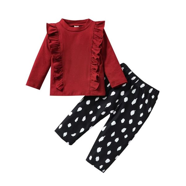 clothing sets 2 pcs infant casual outfits, girls solid color long sleeve round neck ruffle pullover + spot print pants, White
clothing sets 2 pcs infant casual outfits, girls solid color long sleeve round neck ruffle pullover + spot print pants, White