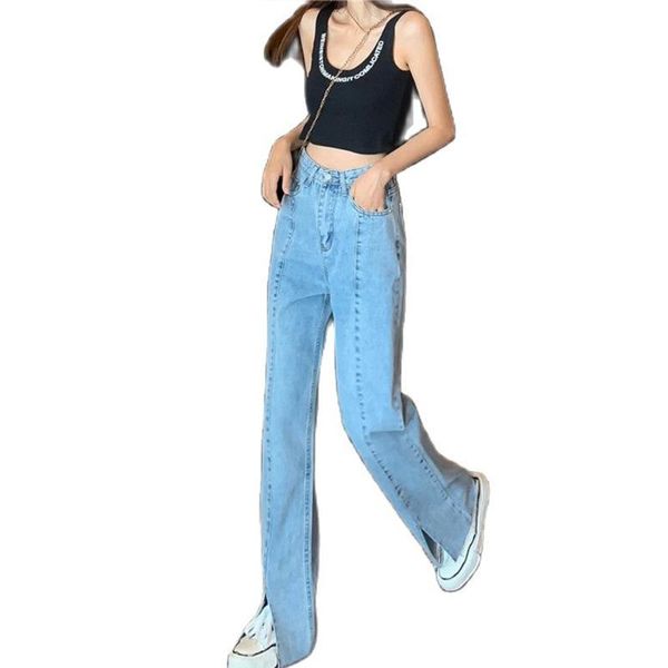 women's jeans front slit korean style high waist women loose and thin straight leg pants trousers clothing, Blue
women's jeans front slit korean style high waist women loose and thin straight leg pants trousers clothing, Blue