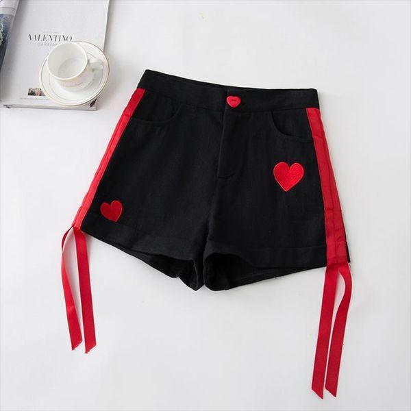 summer korean style womens short high waist love embroidery button feminino causal jeans, White;black
summer korean style womens short high waist love embroidery button feminino causal jeans, White;black