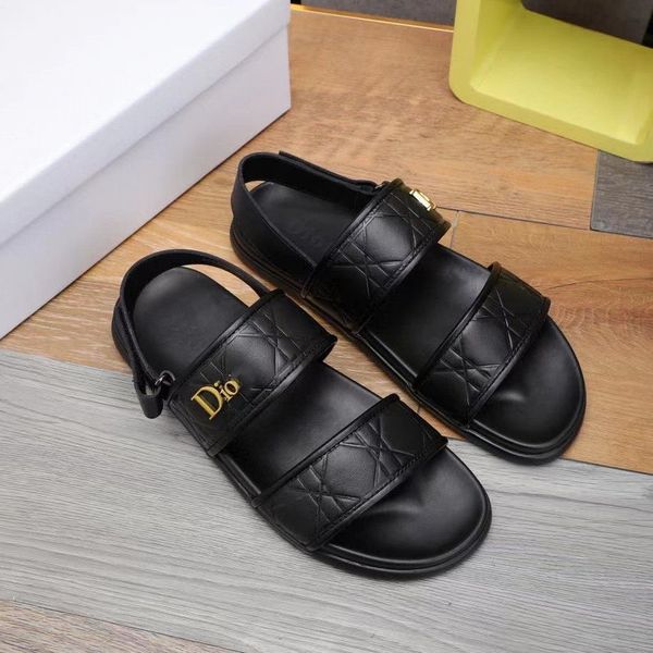 summer new slippers leather men sandal, Black