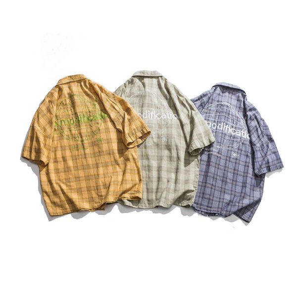 fashion shirt short sleeve men's summer street trend versatile plaid letter printed couple's, White;black
fashion shirt short sleeve men's summer street trend versatile plaid letter printed couple's, White;black