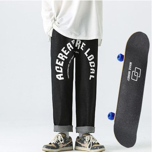men's jeans west printed male straight leg loose teen wide dad pants high street hip hop skateboard, Blue
men's jeans west printed male straight leg loose teen wide dad pants high street hip hop skateboard, Blue