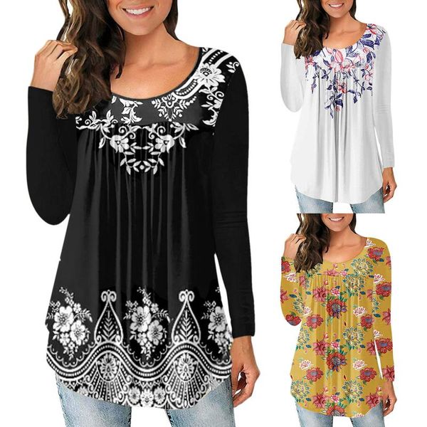 women's blouses & shirts vintage blouse fashion round neck pleated stitching gradient print casual long-sleeved blusas mujer de moda 20, White
women's blouses & shirts vintage blouse fashion round neck pleated stitching gradient print casual long-sleeved blusas mujer de moda 20, White
