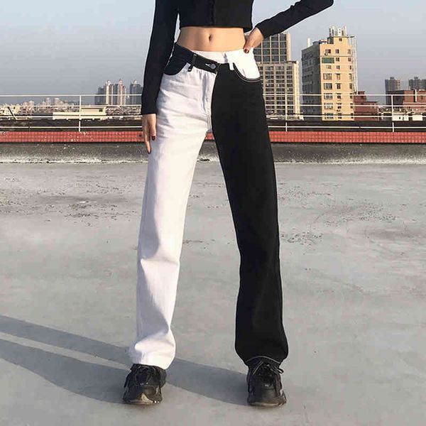 jean women's brem straight legs denim two cut block colors contrast point pants in the black white palazzo, Blue
jean women's brem straight legs denim two cut block colors contrast point pants in the black white palazzo, Blue