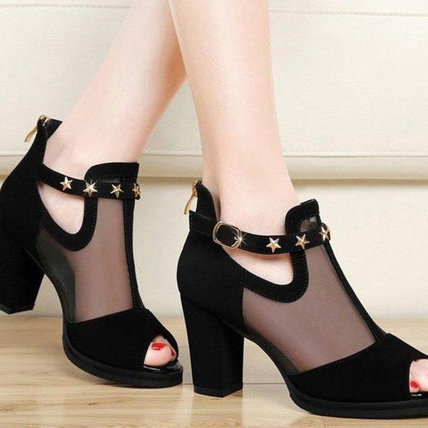 summer elegant women sandals boots classics fish mouth block high heels woman mesh short ladies rivets shoes, Black
summer elegant women sandals boots classics fish mouth block high heels woman mesh short ladies rivets shoes, Black