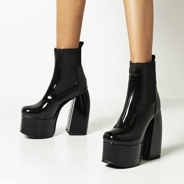 dress shoes super high heel platform ankle boots fashion patetn leather women autumn winter slip on chelsea woman 8cuy, Black
dress shoes super high heel platform ankle boots fashion patetn leather women autumn winter slip on chelsea woman 8cuy, Black