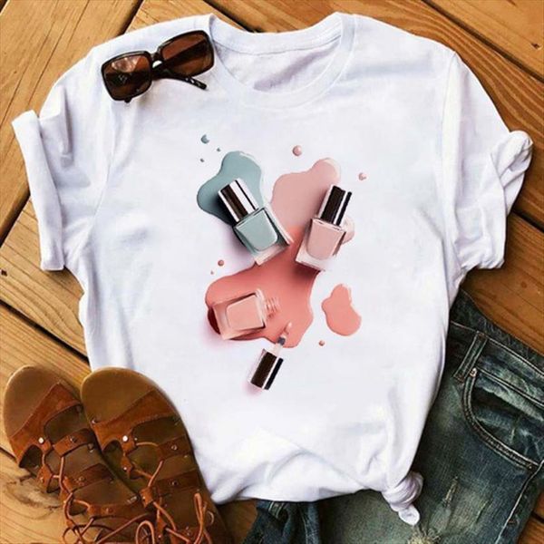 vogue rainbow nail polish print womens t shirts vintage femme clothes summer female harajuku aesthetic tee, White
vogue rainbow nail polish print womens t shirts vintage femme clothes summer female harajuku aesthetic tee, White