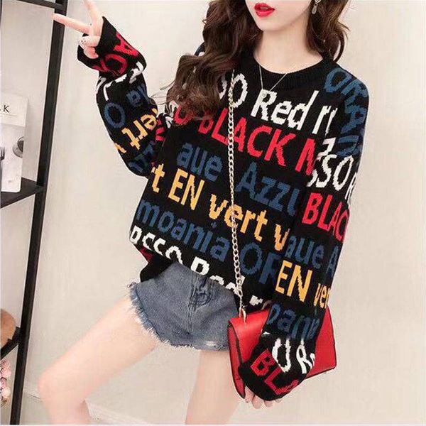women's sweaters sweater small korean letters for students, long sleeve jumper with caining, joker coat , gujn, White;black
women's sweaters sweater small korean letters for students, long sleeve jumper with caining, joker coat , gujn, White;black