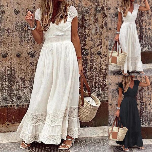 casual dresses loose pretty female sleeveless long dress lace stitching women stylish for gathering, Black;gray
casual dresses loose pretty female sleeveless long dress lace stitching women stylish for gathering, Black;gray