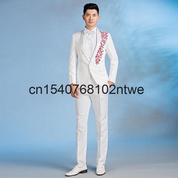 men's green fruit collar embroidery suit stage chorus performance dress young singer host suits & blazers, White;black
men's green fruit collar embroidery suit stage chorus performance dress young singer host suits & blazers, White;black