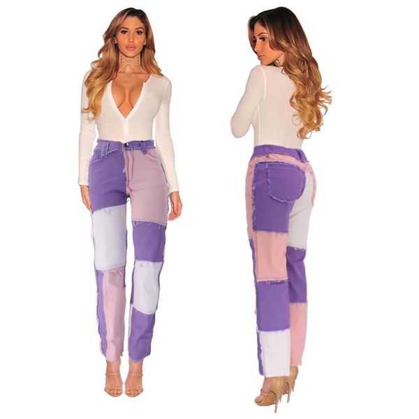 women's jeans european and american fashion multi-color mosaic trendy high waist women straight-leg pants denim trousers, Blue
women's jeans european and american fashion multi-color mosaic trendy high waist women straight-leg pants denim trousers, Blue
