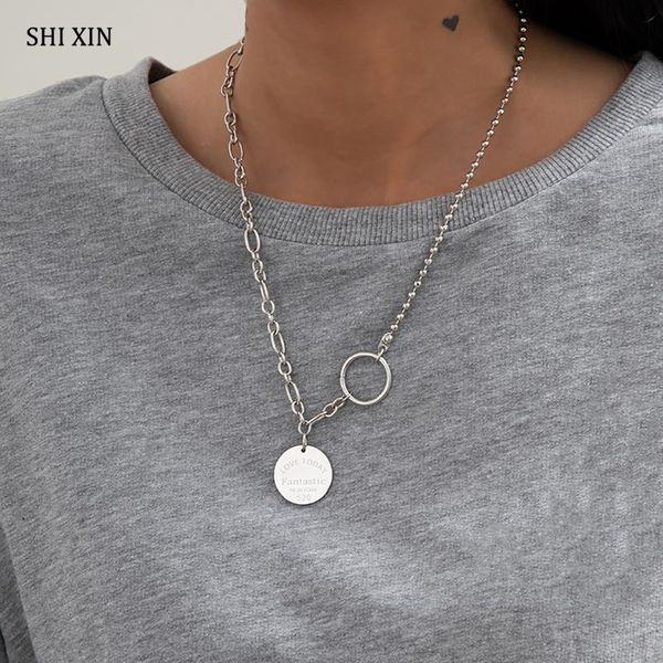 pendant necklaces shixin stainless steel chain with coin necklace for women fashion asymmetry beads ckoker on neck jewelry, Silver
pendant necklaces shixin stainless steel chain with coin necklace for women fashion asymmetry beads ckoker on neck jewelry, Silver