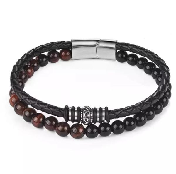 link, chain simple and versatile braided bracelet, leather men's red tiger eye volcanic stone stainless steel bracelet, Black
link, chain simple and versatile braided bracelet, leather men's red tiger eye volcanic stone stainless steel bracelet, Black