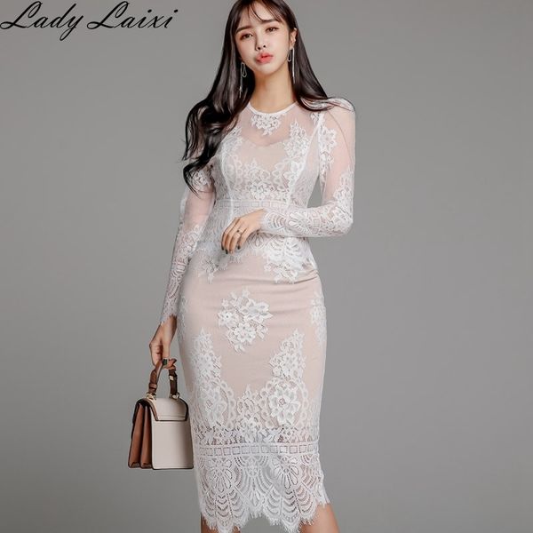 spring two piece suit female slim see through lace blouse+bodycon midi skirt women's clothing sets 210529, White
spring two piece suit female slim see through lace blouse+bodycon midi skirt women's clothing sets 210529, White