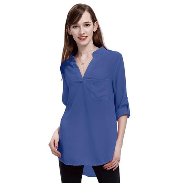 women's blouses & shirts women v neck chiffon chest pocket roll-up long sleeve irregular solid blouse casual plus size, White
women's blouses & shirts women v neck chiffon chest pocket roll-up long sleeve irregular solid blouse casual plus size, White