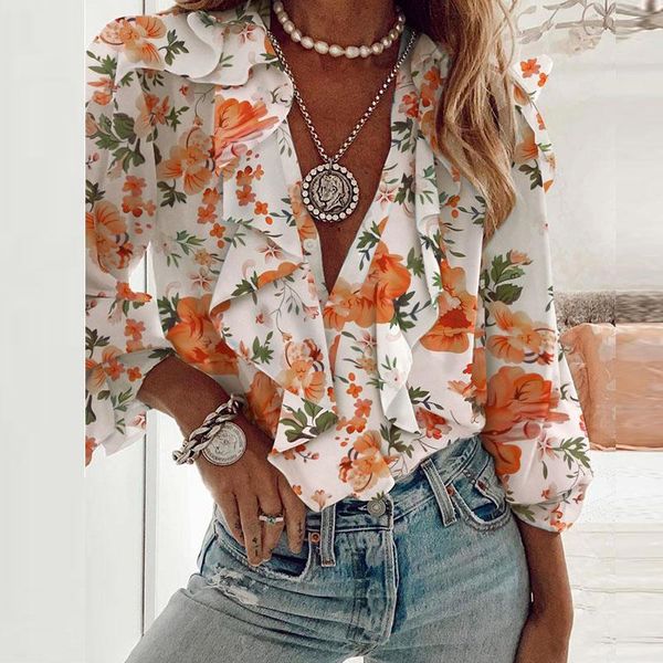 women's blouses & shirts 2021 spring and autumn long sleeve shirt chiffon casual loose t-shirt ruffles print v neckline pleated, White
women's blouses & shirts 2021 spring and autumn long sleeve shirt chiffon casual loose t-shirt ruffles print v neckline pleated, White