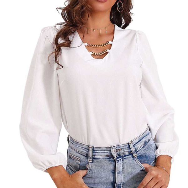 women's blouses & shirts western style blouse spring summer fashion temperament loose casual chiffon chain v-neck solid color lantern s, White
women's blouses & shirts western style blouse spring summer fashion temperament loose casual chiffon chain v-neck solid color lantern s, White