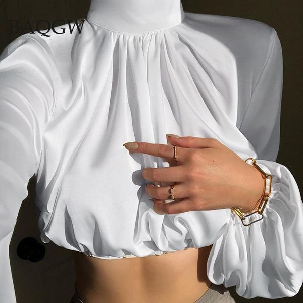 women's blouses & shirts puff sleeves satin blouse shirt women long sleeve spring autum turtleneck cropped office lady blusas, White
women's blouses & shirts puff sleeves satin blouse shirt women long sleeve spring autum turtleneck cropped office lady blusas, White