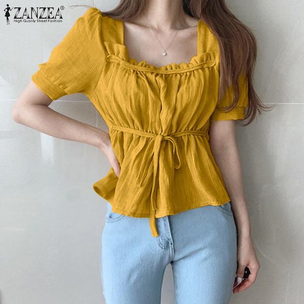 women's blouses & shirts elegant blouse 2021 summer ofiice lady ruffle pleated puff sleeve zanzea casual solid bandage oversized blusa, White
women's blouses & shirts elegant blouse 2021 summer ofiice lady ruffle pleated puff sleeve zanzea casual solid bandage oversized blusa, White