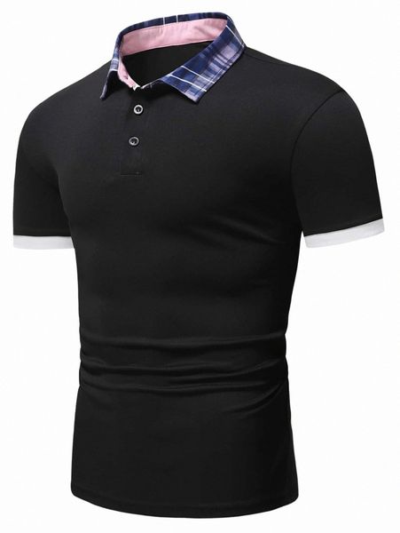 men plaid contrast trim polo shirt h8kd#, White;black
men plaid contrast trim polo shirt h8kd#, White;black