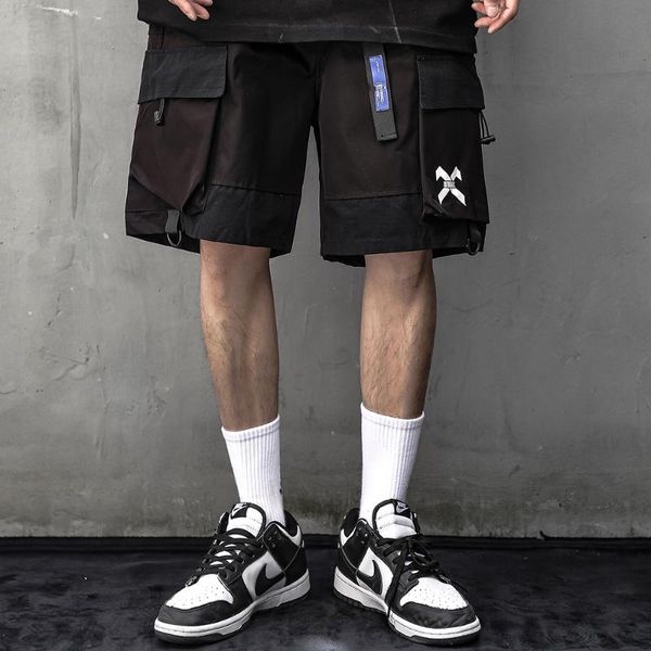 men's shorts black streetwear techwear cargo for men, White;black 
men's shorts black streetwear techwear cargo for men, White;black