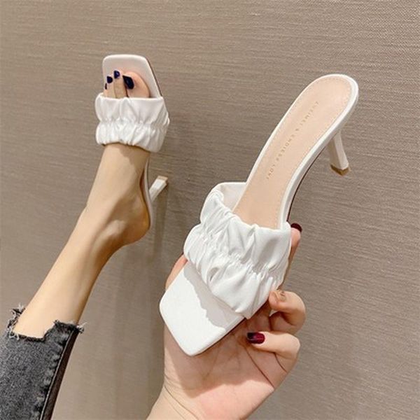 dress shoes 2021 women slippers sandals heels 6cm mules slides fashion outdoor concise female spike pleated pu leather, Black
dress shoes 2021 women slippers sandals heels 6cm mules slides fashion outdoor concise female spike pleated pu leather, Black