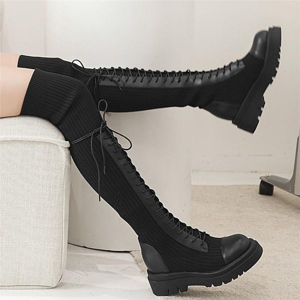 boots platform pumps women lace up genuine leather over the knee high motorcycle female knitting thigh fashion sneakers, Black
boots platform pumps women lace up genuine leather over the knee high motorcycle female knitting thigh fashion sneakers, Black